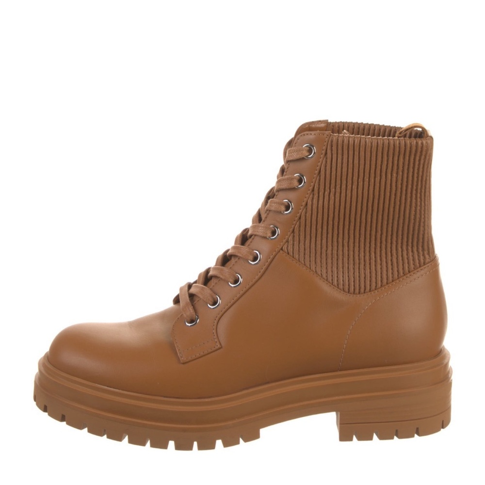 Like New | Gianvito Rossi Leather Combat Boots, Tan, Size: 37.5